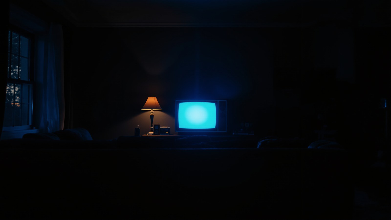 Dim living room with CRT TV